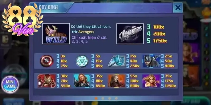 Các biểu tượng siêu anh hùng trong game nổ hũ Avengers